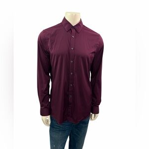 Express Performance Men’s Size L 16-16.5 Slim Fit Button Up Shirt In Burgundy
